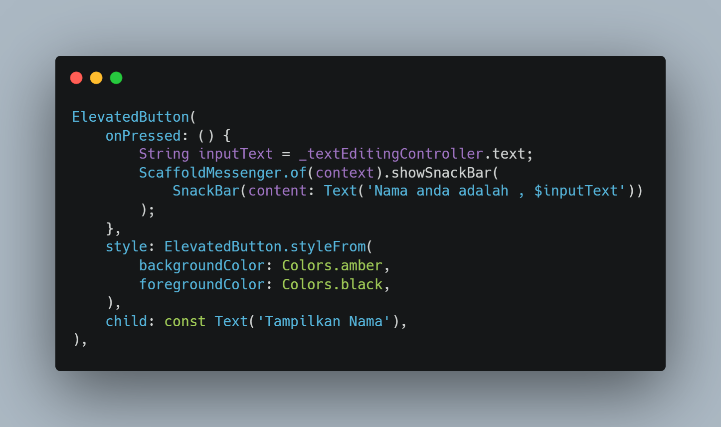 ElevatedButton dengan aksi menampilkan SnackBar