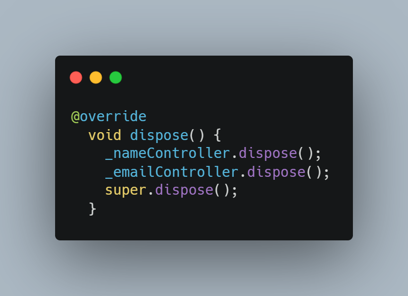 Override dispose() untuk membersihkan kedua controller