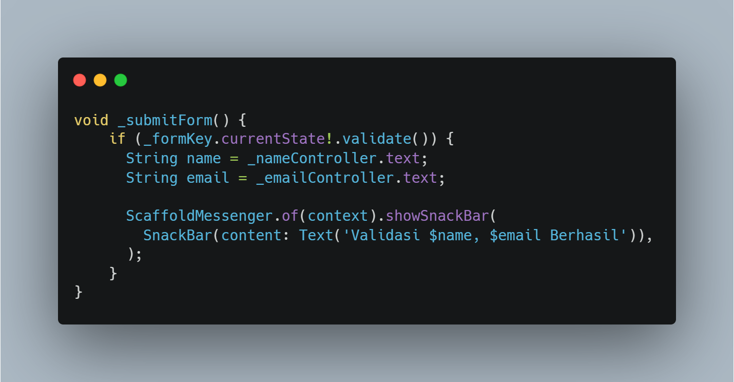 Method _submitForm() dengan proses validasi form
