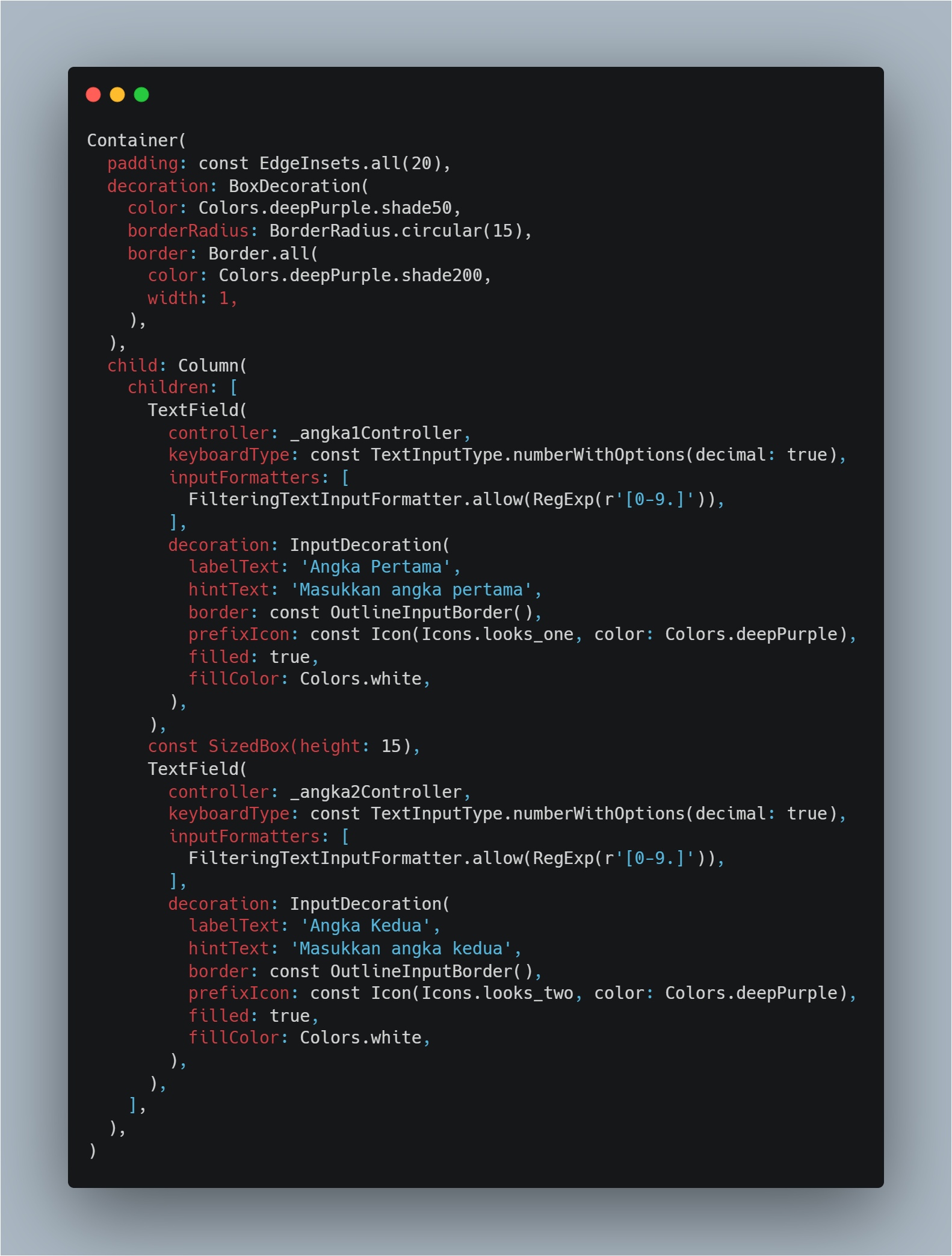 Dua TextField untuk input angka