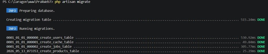 Menjalankan perintah php artisan migrate