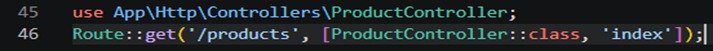 Route menuju ProductController