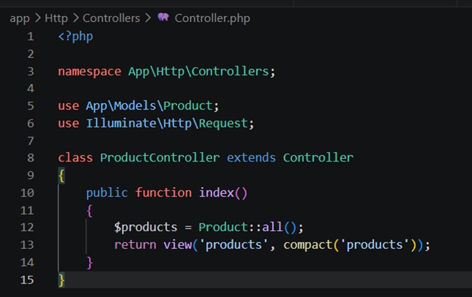 Controller yang mengambil data products melalui model Product