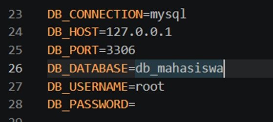 Konfigurasi file .env untuk database db_mahasiswa