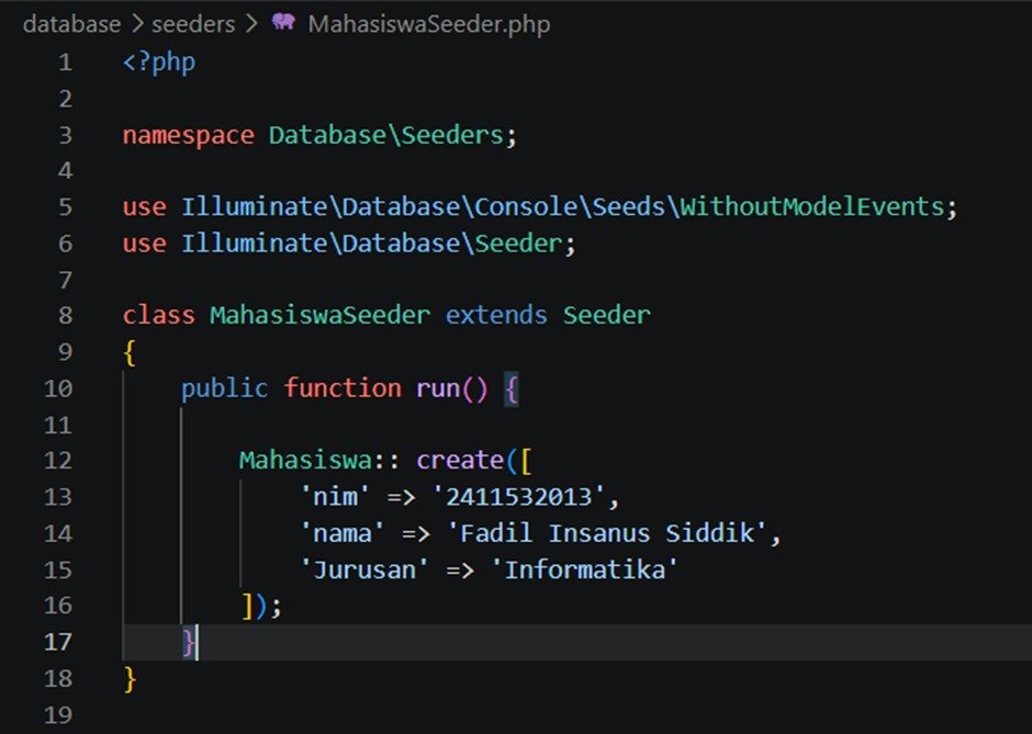 Kode MahasiswaSeeder untuk data awal mahasiswa