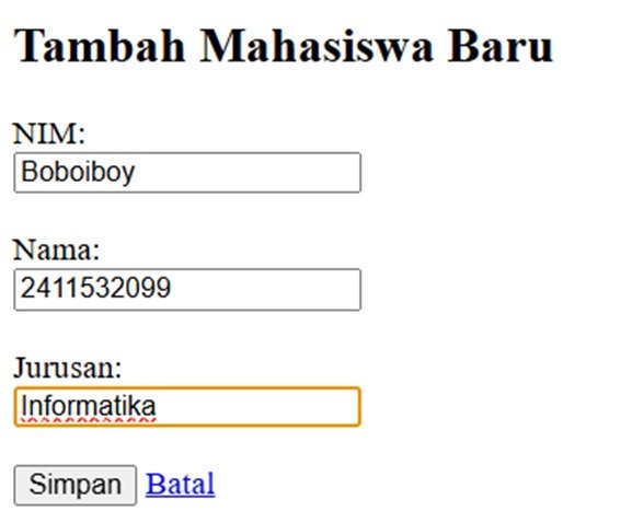 Form tambah mahasiswa baru