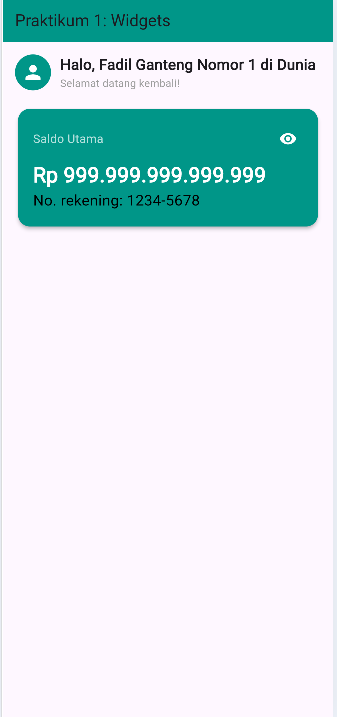 Hasil akhir latihan dengan warna teal dan nomor rekening